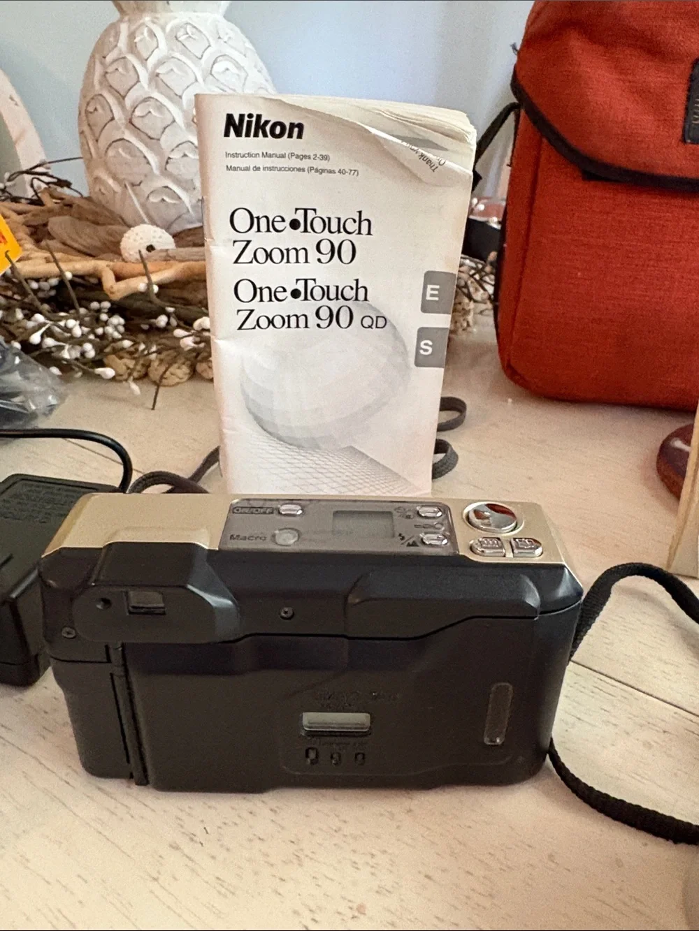 Nikon Film Camera Dual with Orange Carry Case and Black Accessories